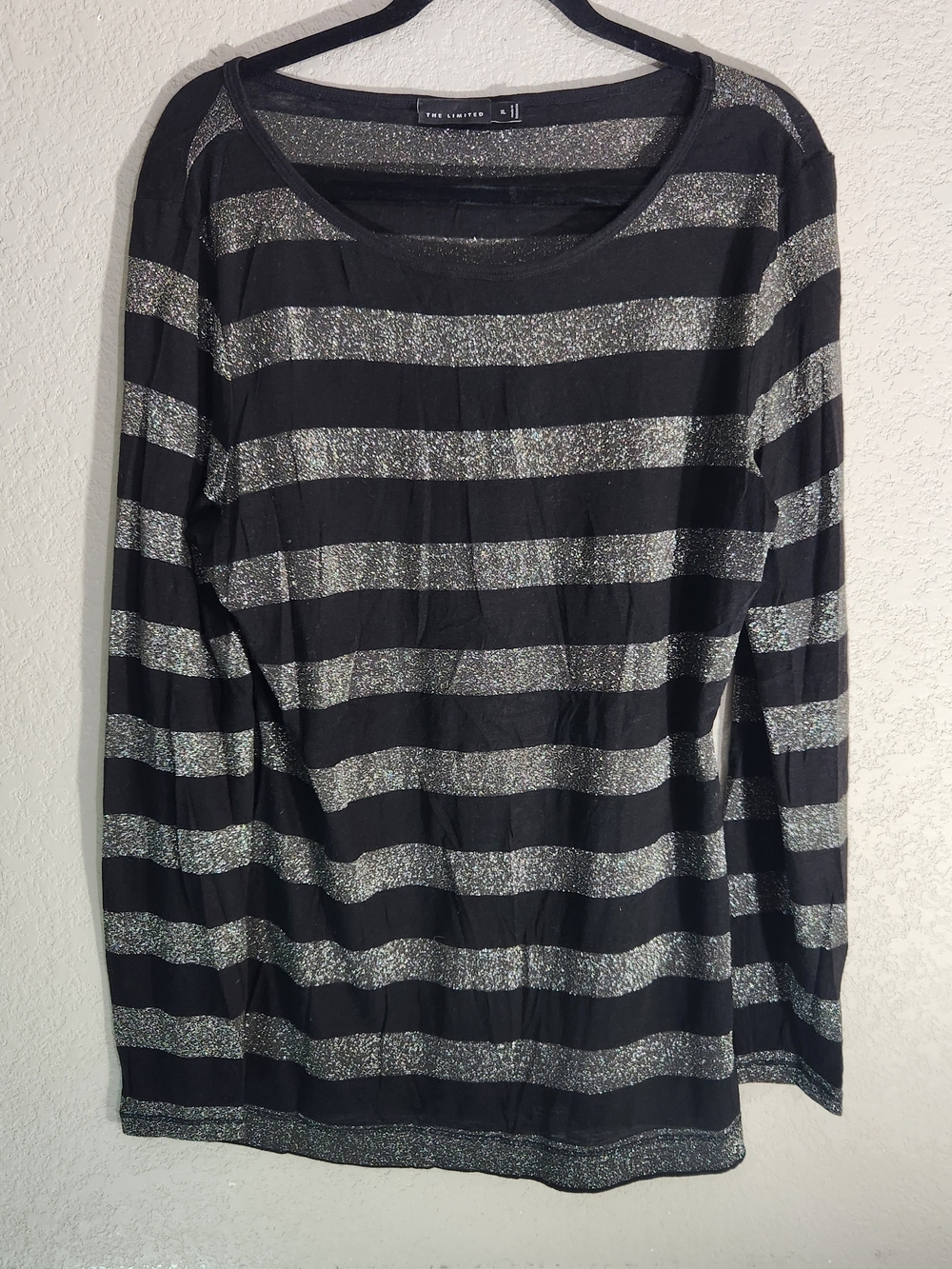 The Limited Black & Silver Striped Long-Sleeve Top